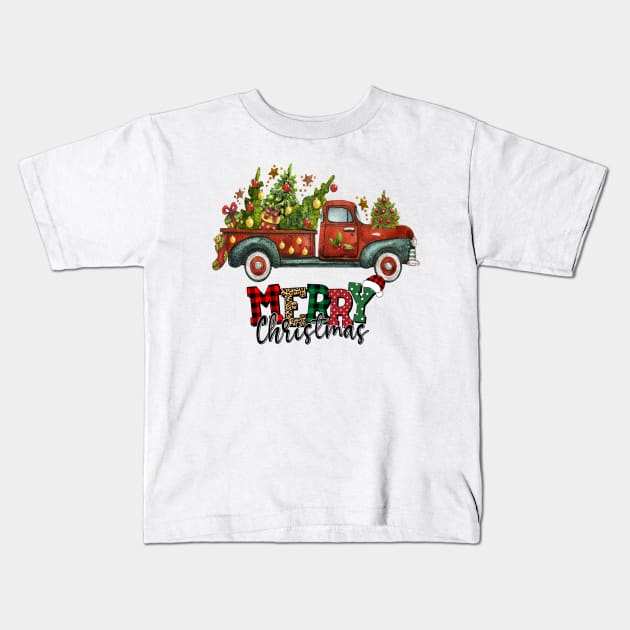 Vintage Wagon Christmas T-Shirt - Tree on Car Xmas Merry Christmas Gift Kids T-Shirt by peskybeater